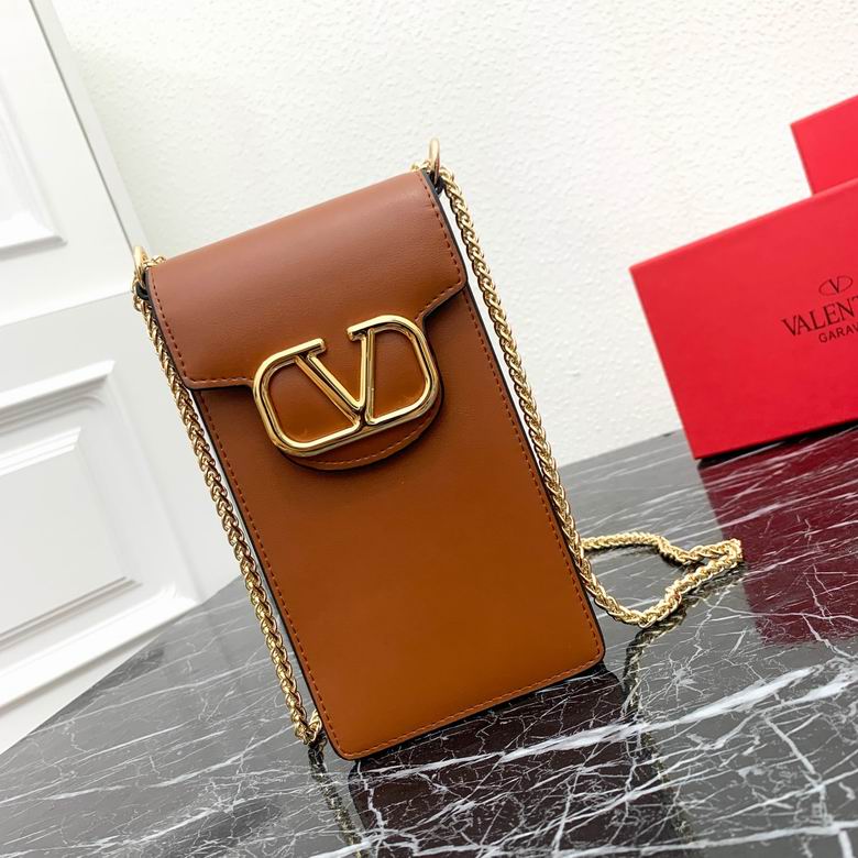 Valentino Garavani VLOGO Phone Crossbody Bag in Tan Brown Leather
