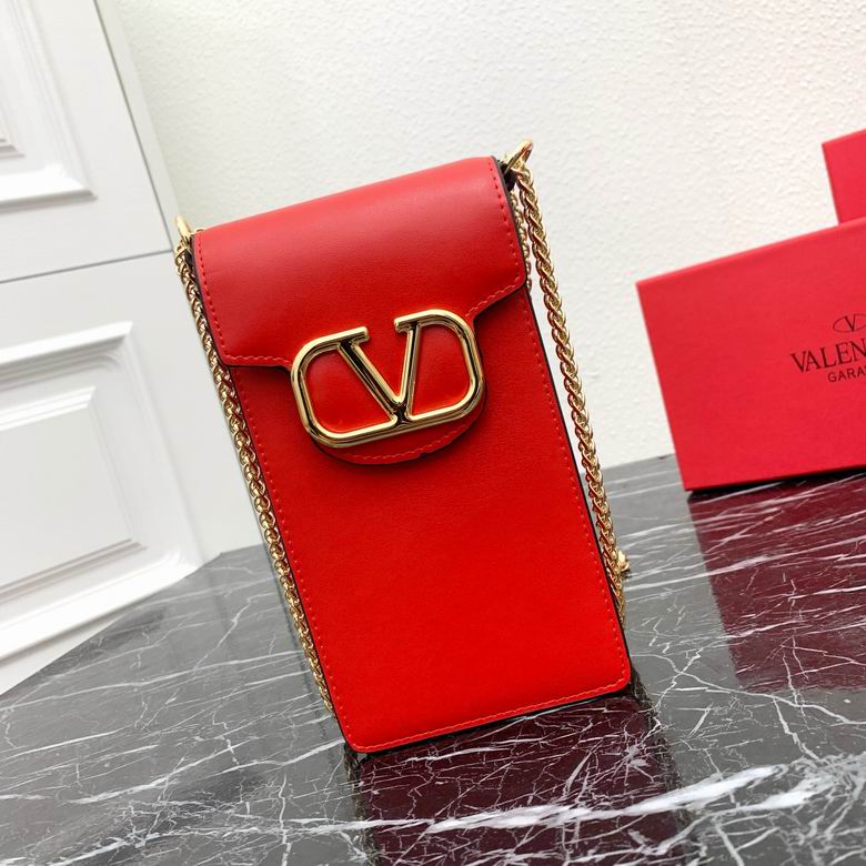 Valentino Garavani VLogo Phone Crossbody Bag with Chain in Red Leather