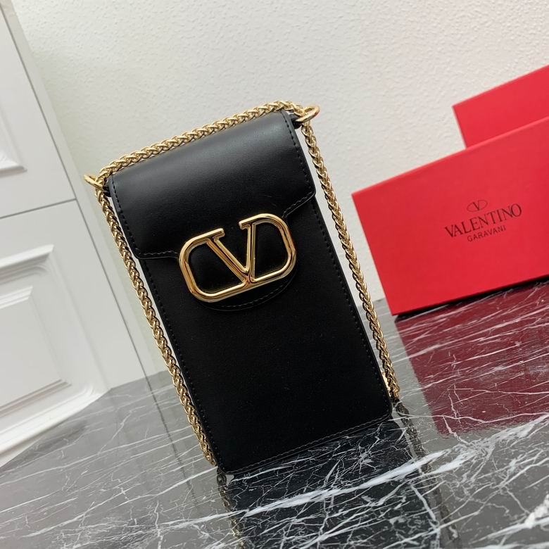 Valentino Garavani VLogo Signature Phone Bag with Chain in Black Leather