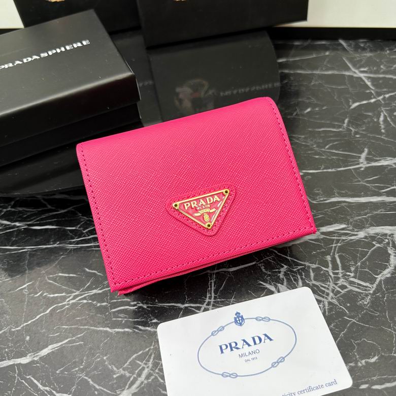 Prada Small Bifold Wallet in Fuchsia Pink Saffiano Leather with Triangle Logo