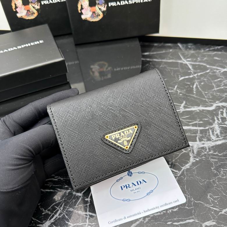 Prada Small Bifold Flap Wallet in Black Saffiano Leather with Triangle Logo