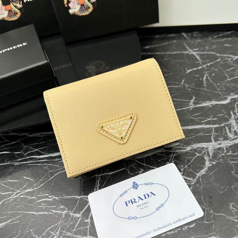 Prada Small Bifold Wallet in Beige Saffiano Leather with Triangle Logo
