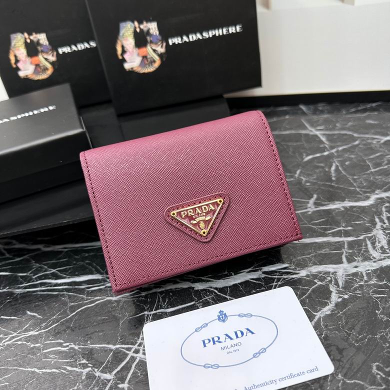 Prada Small Bi-Fold Wallet in Raspberry Pink Saffiano Leather with Triangle Logo
