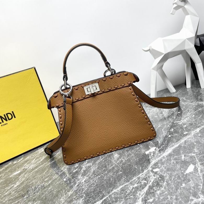 Fendi Peekaboo ISeeU Petite Top-Handle Bag in Tan Grained Leather