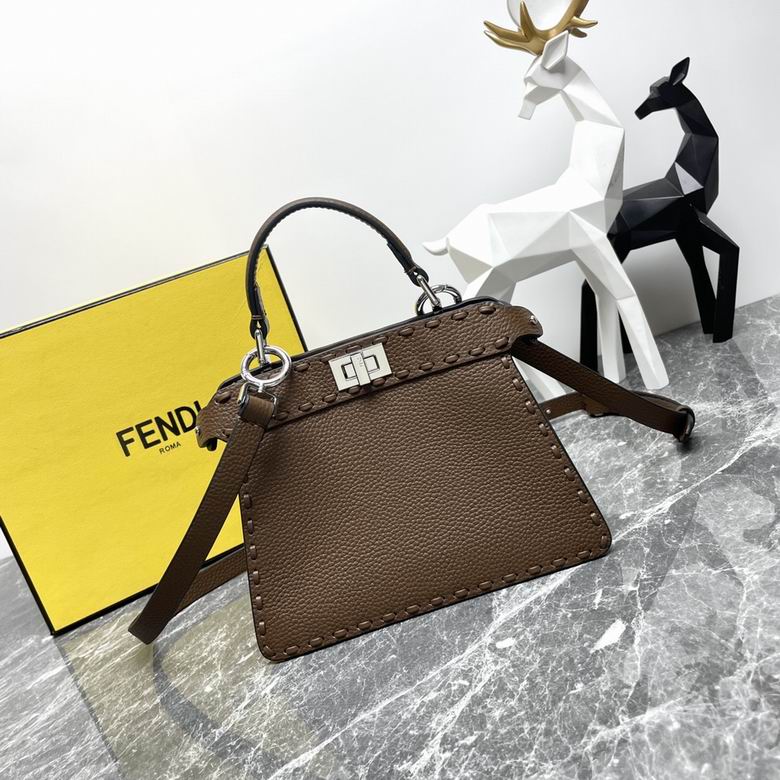 Fendi Peekaboo Iconic Mini Top-Handle Bag in Brown Grained Leather