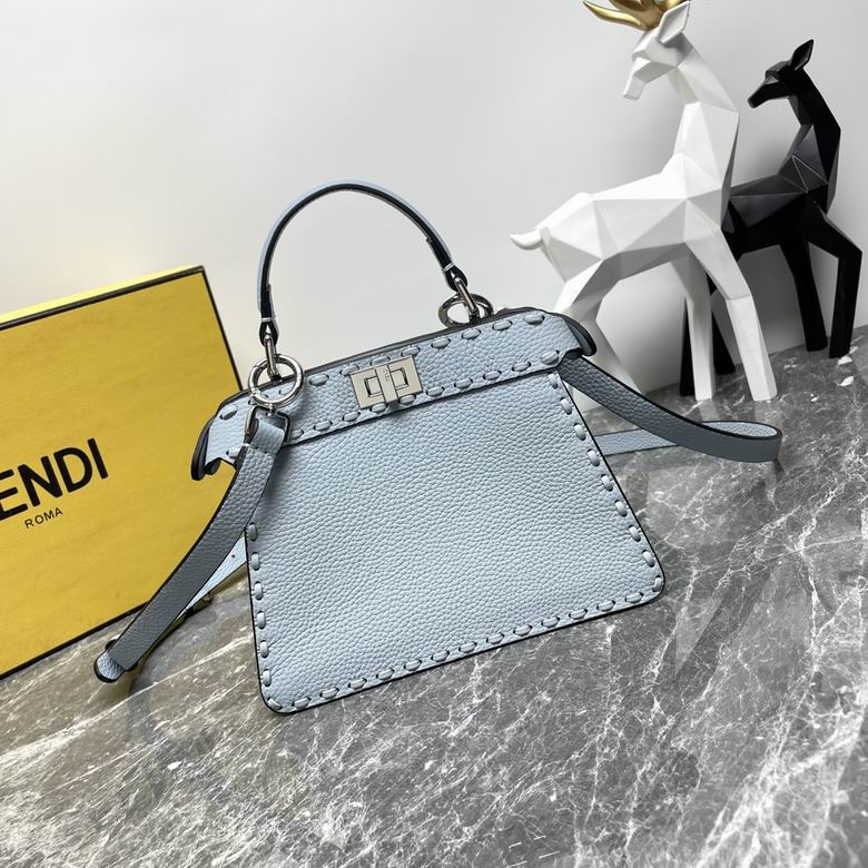 Fendi Peekaboo ISeeU Petite Top-Handle Bag in Light Blue Grained Leather