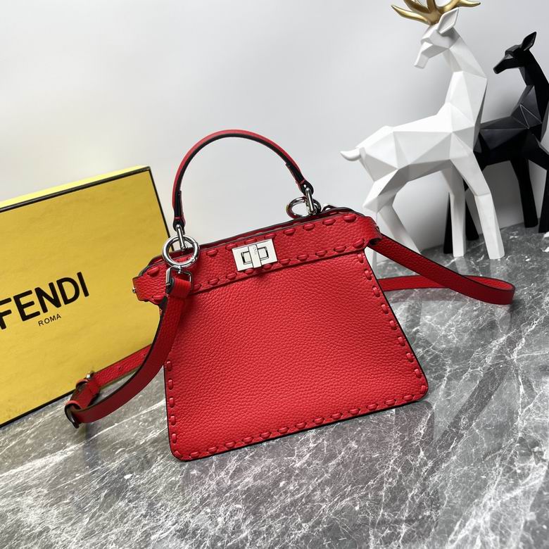 Fendi Peekaboo ISeeU Petite Top-Handle Bag in Red Grained Leather