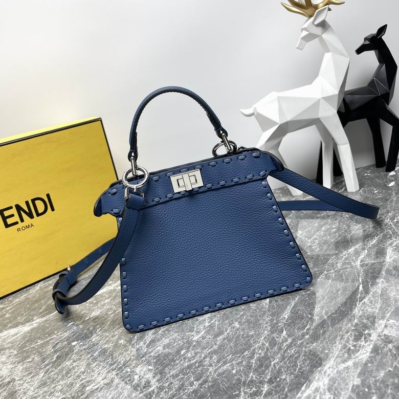 Fendi Peekaboo ISeeU Petite Top-Handle Bag in Blue Grained Leather