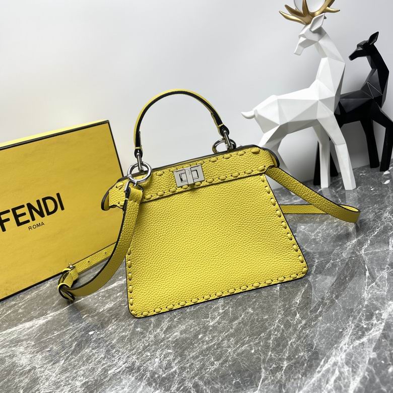 Fendi Peekaboo ISeeU Petite Top-Handle Bag in Yellow Grained Leather
