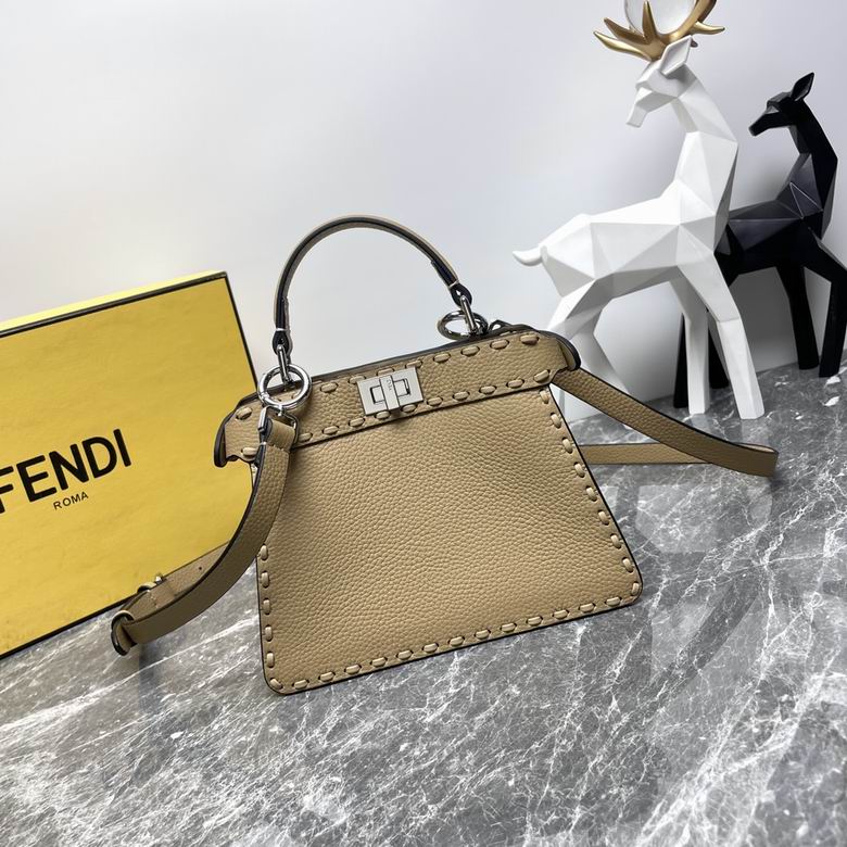 Fendi Peekaboo ISeeU Petite Top-Handle Bag in Beige Leather with Selleria Stitching