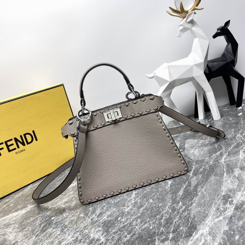 Fendi Peekaboo Mini Top-Handle Bag in Taupe Grey Grained Leather