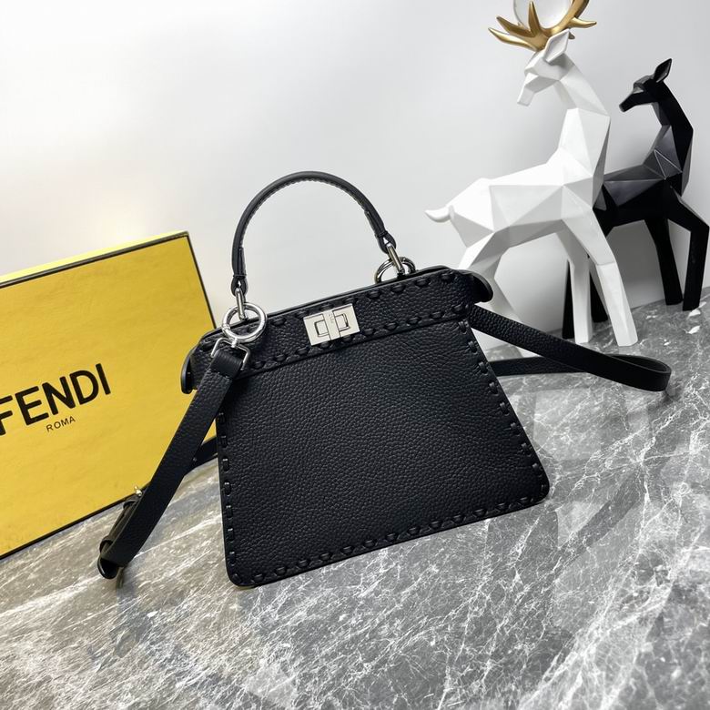 Fendi Peekaboo ISeeU Petite Top-Handle Bag in Black Grained Leather