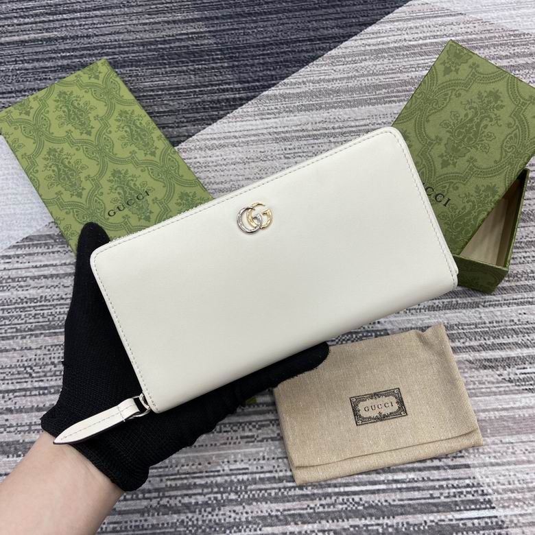 Gucci GG Marmont Zip-Around Wallet in White Leather with Double G Hardware