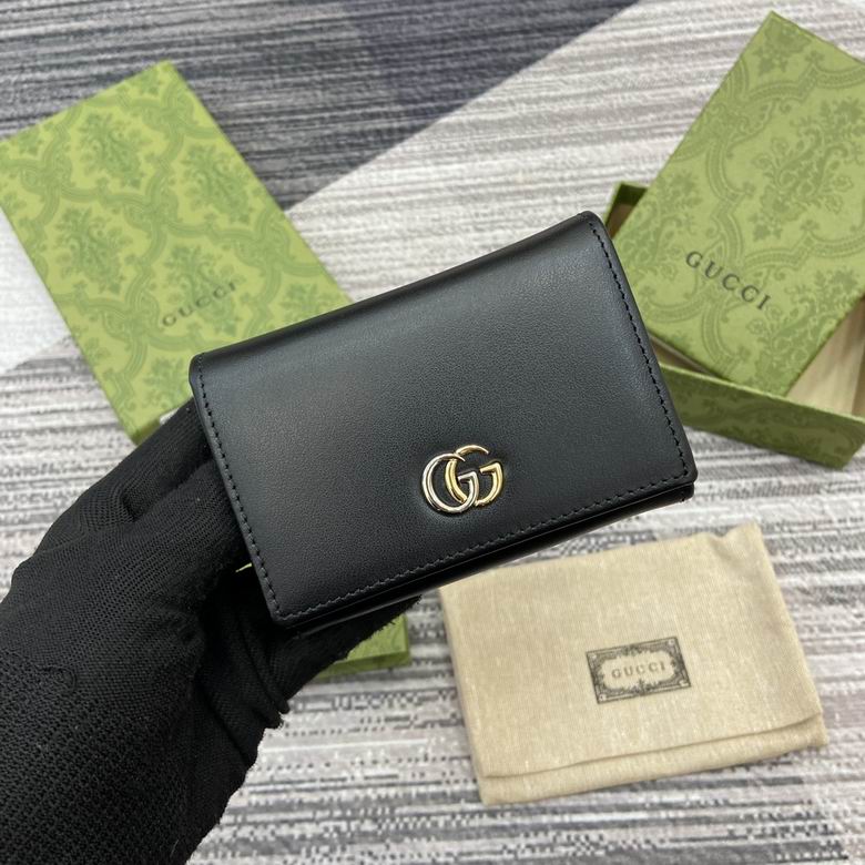 Gucci GG Marmont Small Bifold Wallet in Black Leather with Gold-Tone GG