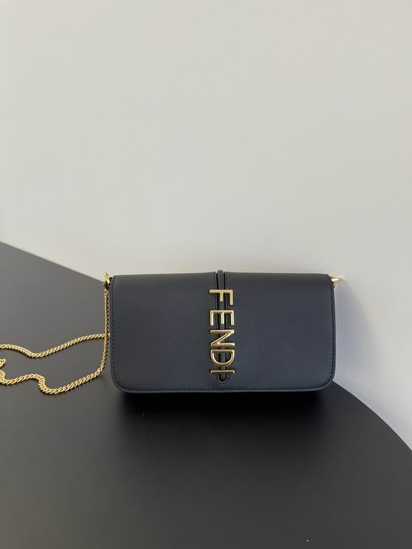 Fendi Fendigraphy Chain Wallet Bag in Black Leather with Gold Lettering