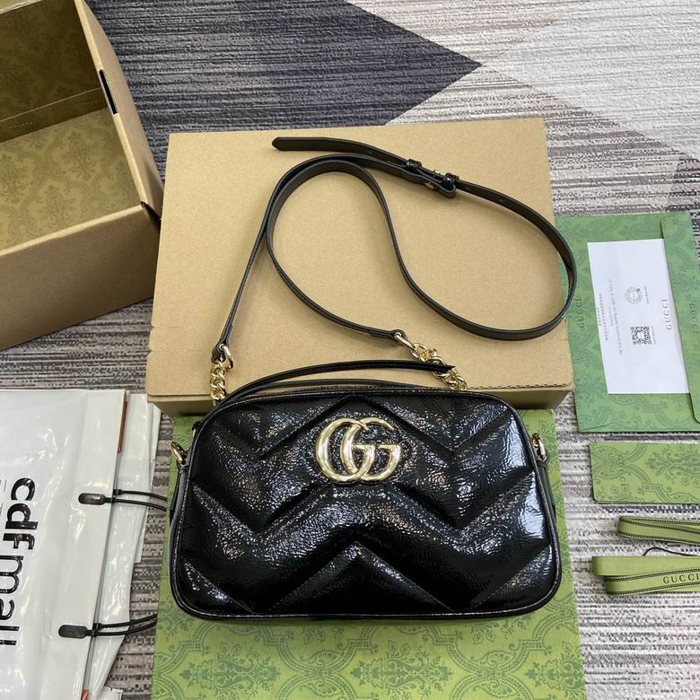 Gucci GG Marmont Small Camera Shoulder Bag in Black Matelassé Leather