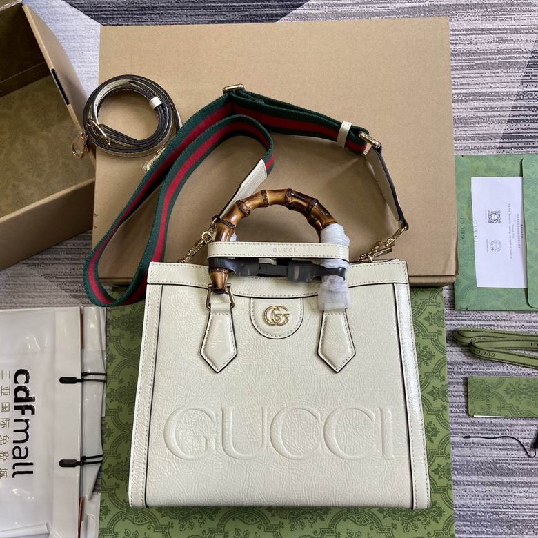 Gucci Diana Small Tote Bag in White Leather with Bamboo Handle