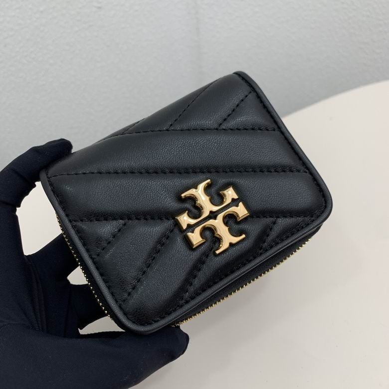 Tory Burch Kira Chevron Zip Around Wallet in Black Quilted Leather