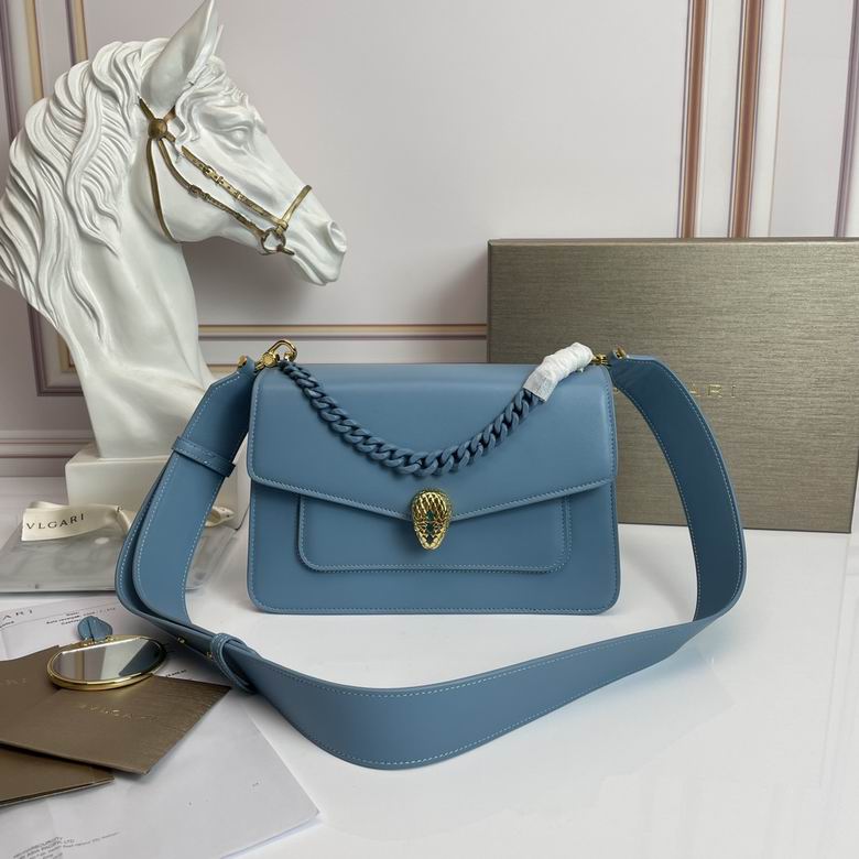 Bulgari Serpenti Forever Crossbody Bag in Blue Calfskin with Chain Detail