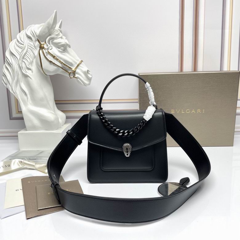 Bulgari Serpenti Forever Top-Handle Bag in Black Leather with Chain Detail