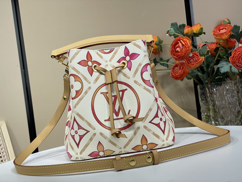 Louis Vuitton NéoNoé BB Bucket Bag in Cream Pink Orange Monogram Canvas