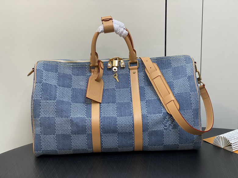 Louis Vuitton Keepall Bandoulière 50 Travel Bag in Blue Damier Denim