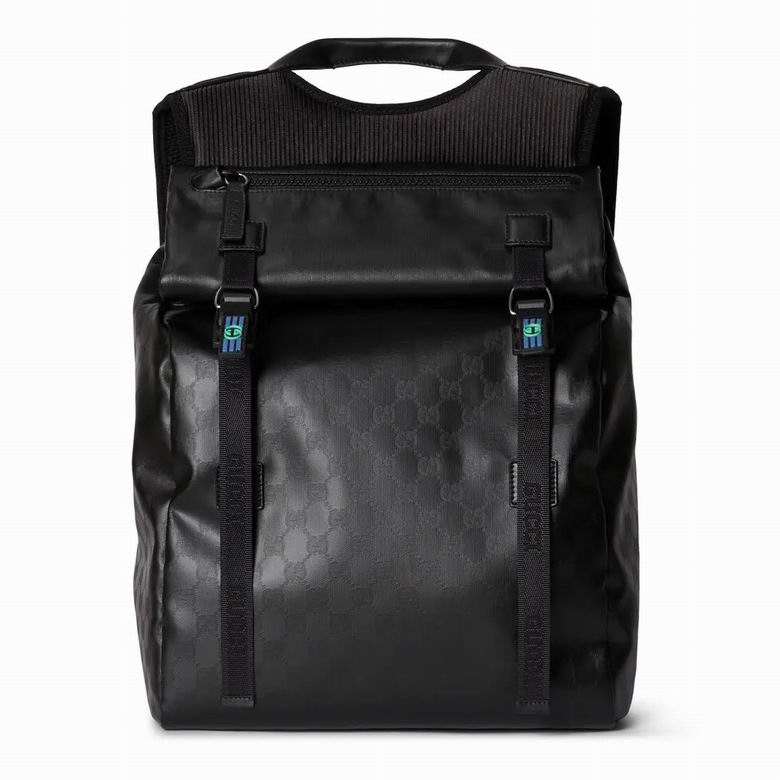 Gucci Roll-Top Backpack with Buckle Straps in Black GG Embossed Coated Fabric