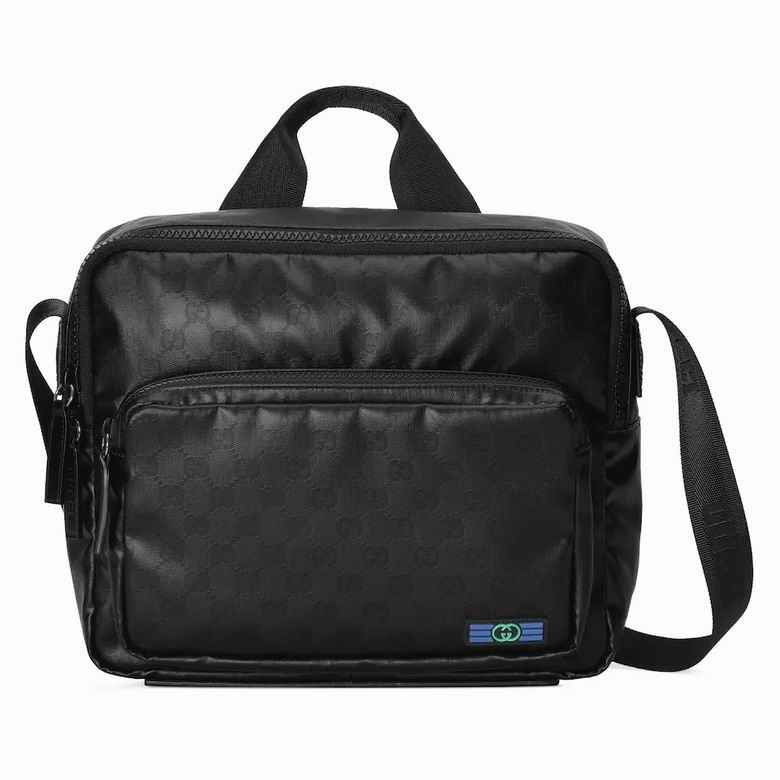 Gucci Messenger Bag in Black GG Nylon with Front Zip Pocket