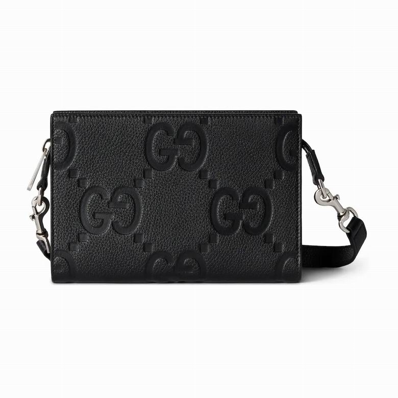 Gucci Jumbo GG Mini Crossbody Bag in Black Embossed Leather
