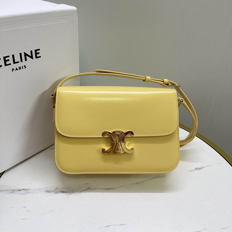 Celine Triomphe Medium Shoulder Bag in Pale Yellow Shiny Calfskin