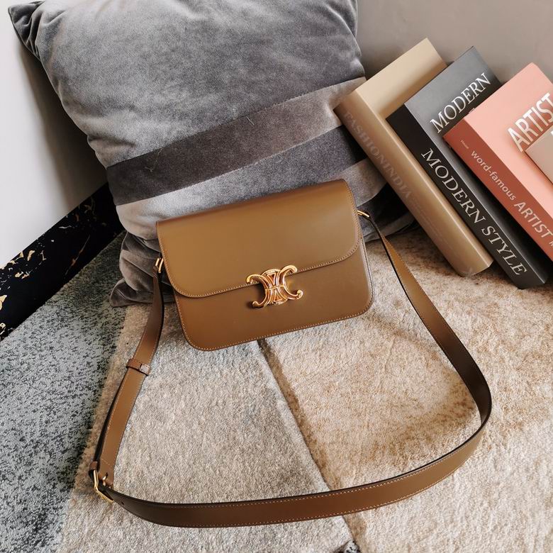 Celine Triomphe Medium Shoulder Bag in Tan Smooth Calfskin Leather