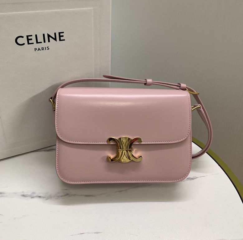 Celine Triomphe Medium Shoulder Bag in Light Pink Shiny Calfskin