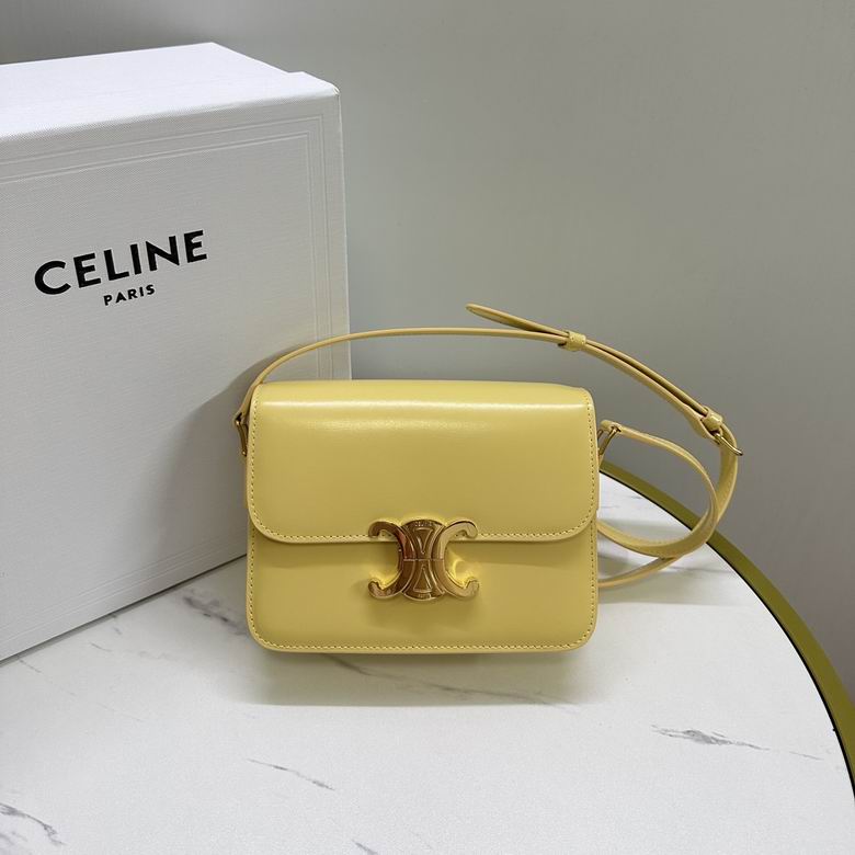 Celine Triomphe Teen Shoulder Bag in Pale Yellow Shiny Calfskin