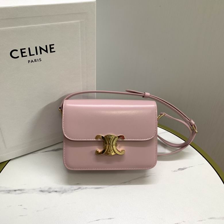 Celine Triomphe Teen Shoulder Bag in Light Pink Shiny Calfskin