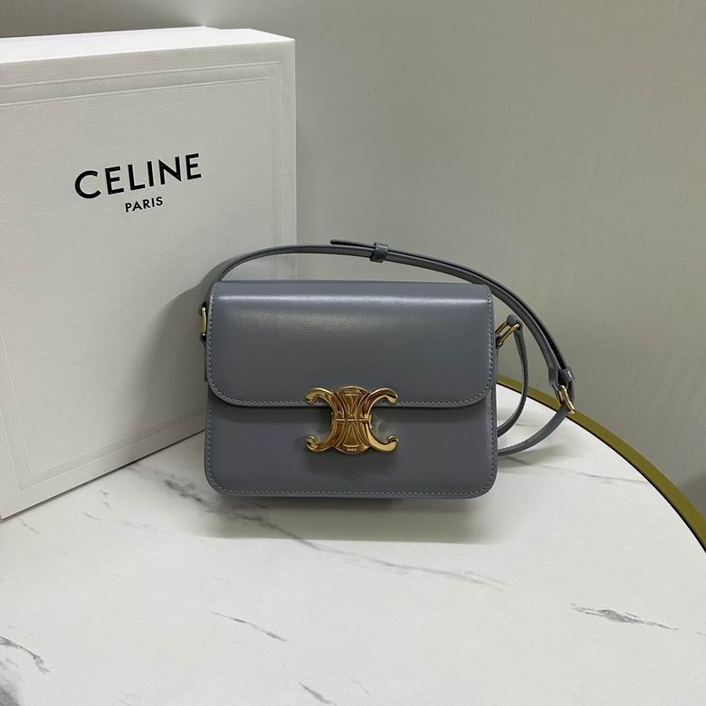 Celine Triomphe Teen Shoulder Bag in Slate Gray Shiny Calfskin