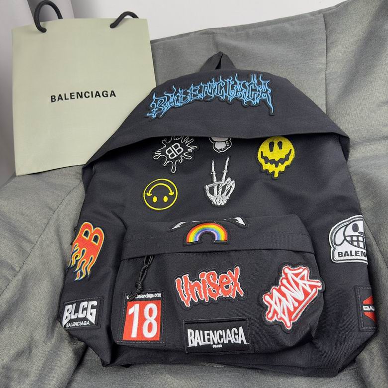Balenciaga Explorer Backpack in Black Nylon with Multicolor Patches
