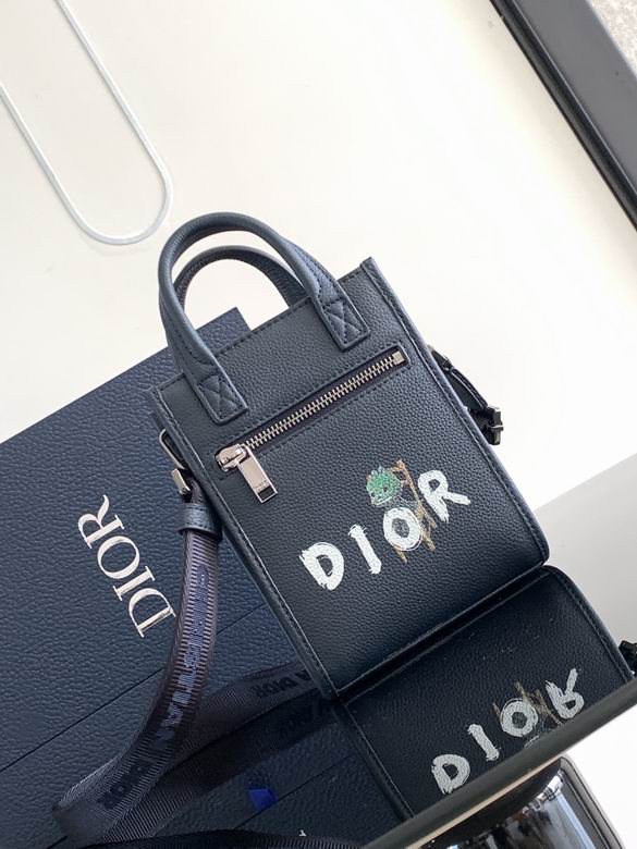 Dior Mini Vertical Tote Bag with Graffiti Logo in Black Grained Leather