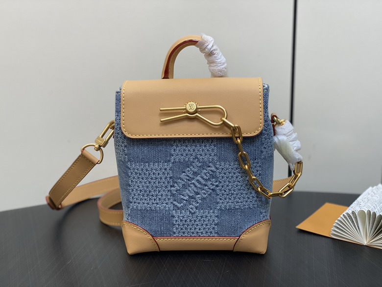 Louis Vuitton Nano Steamer Bag in Blue Damier Denim with Tan Leather Trim
