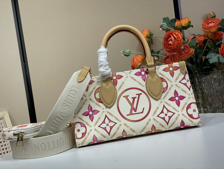 Louis Vuitton OnTheGo East-West Tote in Cream Pink Monogram Flower Canvas