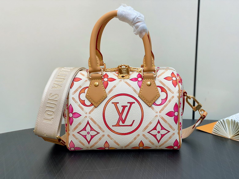 Louis Vuitton Speedy Bandoulière 20 Bag in White Pink Monogram Flower Canvas
