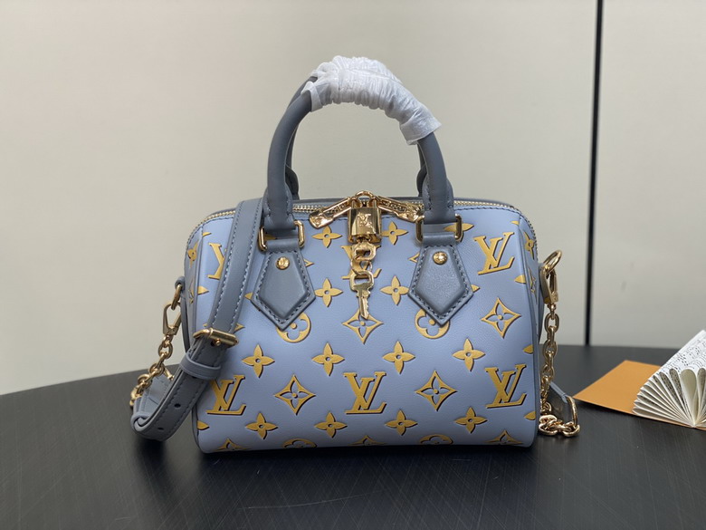 Louis Vuitton Speedy Bandoulière 20 Top-Handle Bag in Blue with Gold Monogram
