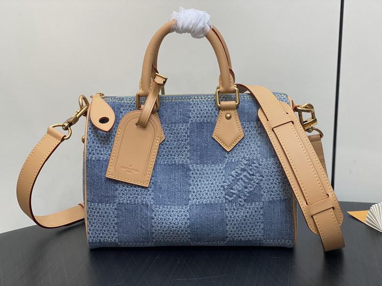 Louis Vuitton Speedy Bandoulière 25 in Blue Damier Denim with Tan Leather Trim