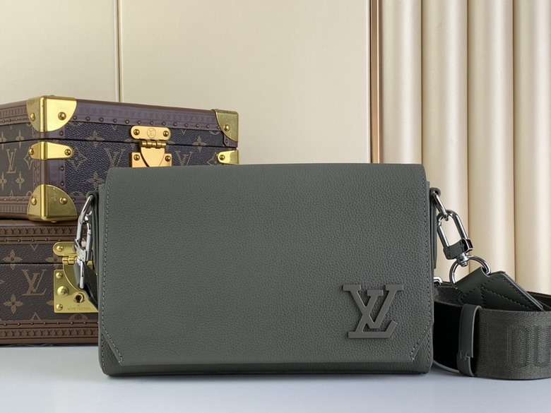Louis Vuitton Takeoff Messenger Crossbody Bag in Khaki Green Grained Leather
