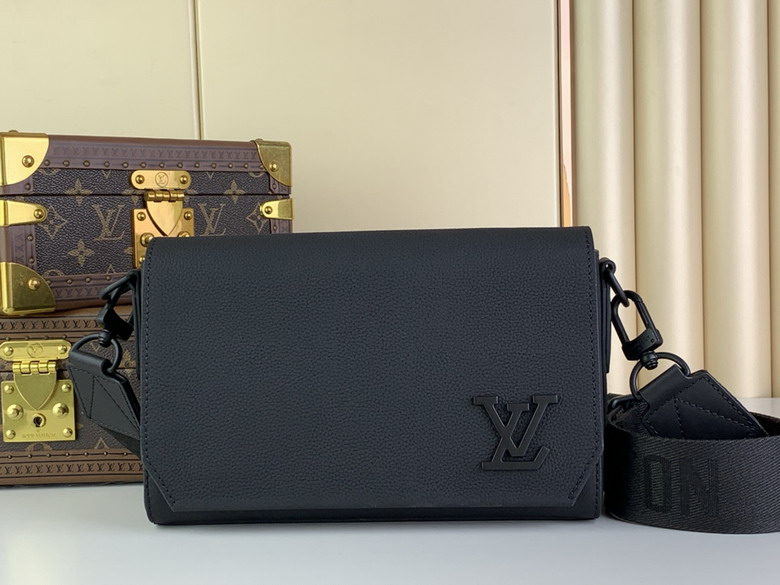 Louis Vuitton Takeoff Flap Messenger Bag in Black Grained Leather