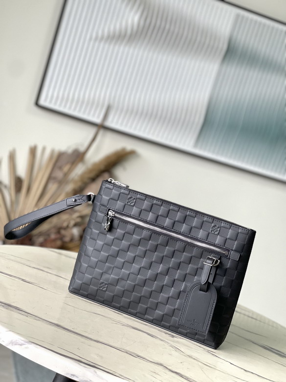 Louis Vuitton Takeoff Zip Pouch Clutch in Black Damier Infini Leather