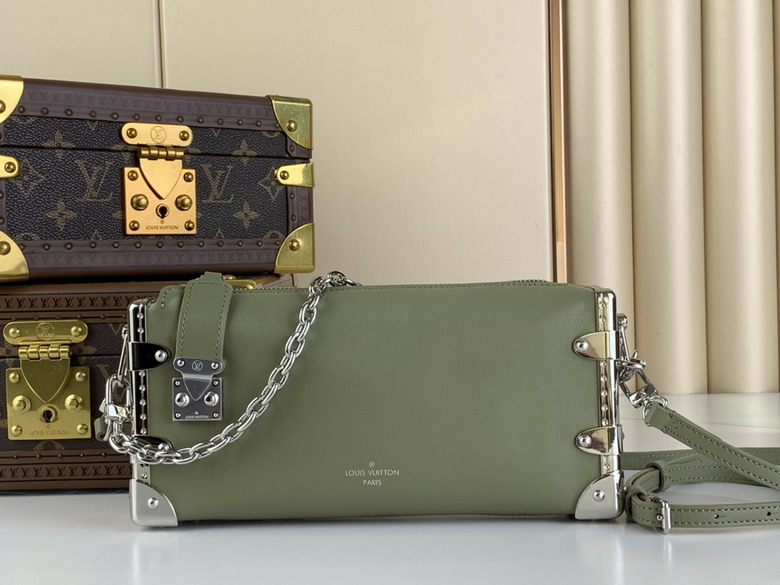 Louis Vuitton Side Trunk PM Shoulder Bag in Khaki Green Leather with Chain