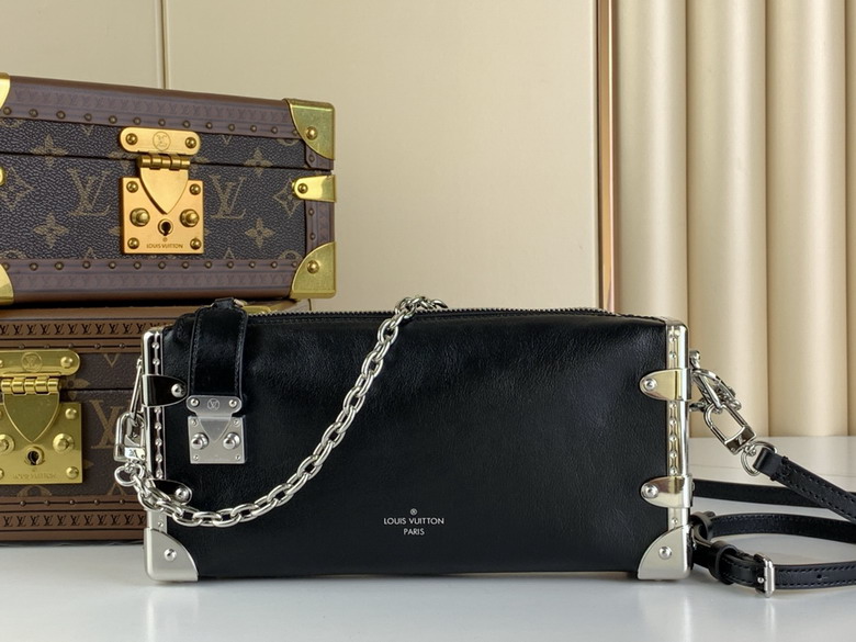 Louis Vuitton Side Trunk PM Shoulder Bag in Black Leather with Silver Hardware