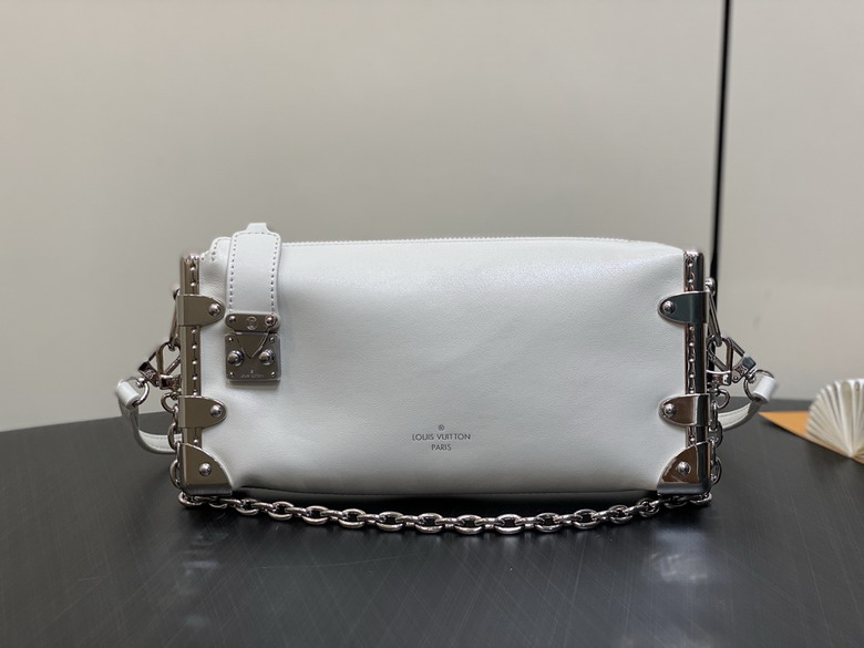 Louis Vuitton Side Trunk PM Shoulder Bag in White Leather with Chain