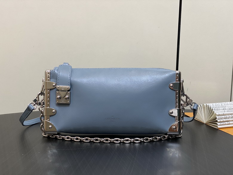 Louis Vuitton Side Trunk PM Shoulder Bag in Blue-Grey Leather with Chain
