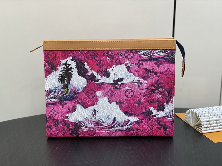 Louis Vuitton Pochette Voyage MM Zip Pouch in Pink Monogram Surf Print Canvas